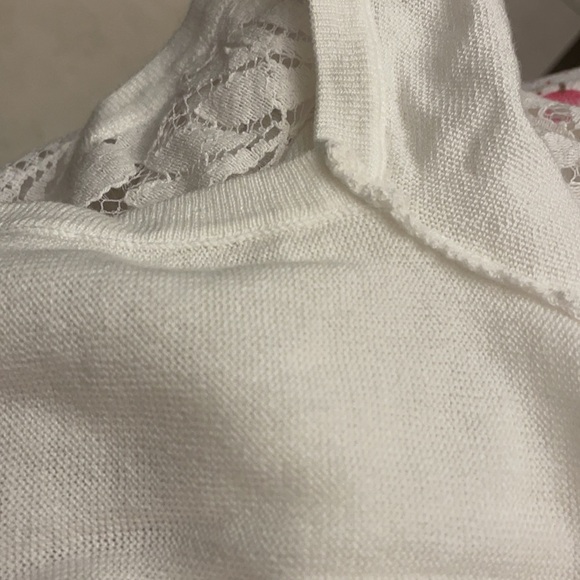 WORTHINGTON women’s WHITE soft KNIT TOP Cap sleeves scoop neck, lace back M - Picture 12 of 12